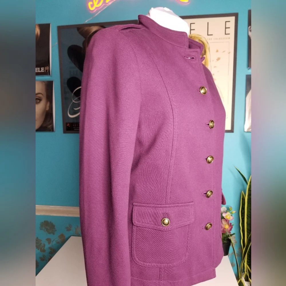 Talbots Knit Band Jacket Eggplant - Picture 7 of 16